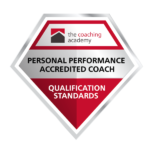 Badge from The Coaching Academy signifying qualification as a Personal Performance Accredited Coach.